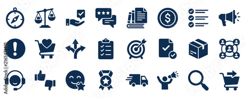 Obraz na płótnie Set of flat business and marketing icons representing communication strategy log