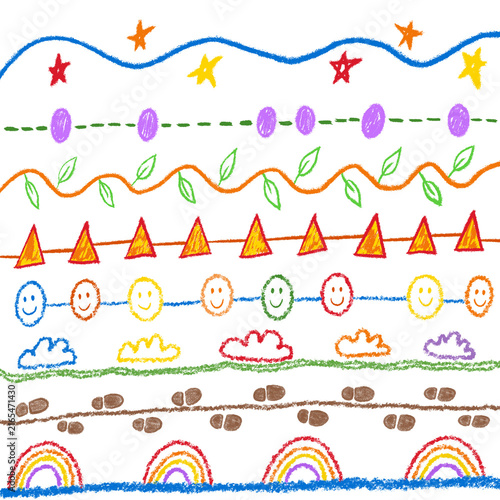фотографія Playful hand drawn doodle page dividers featuring rainbows, stars, clouds, and smiling faces