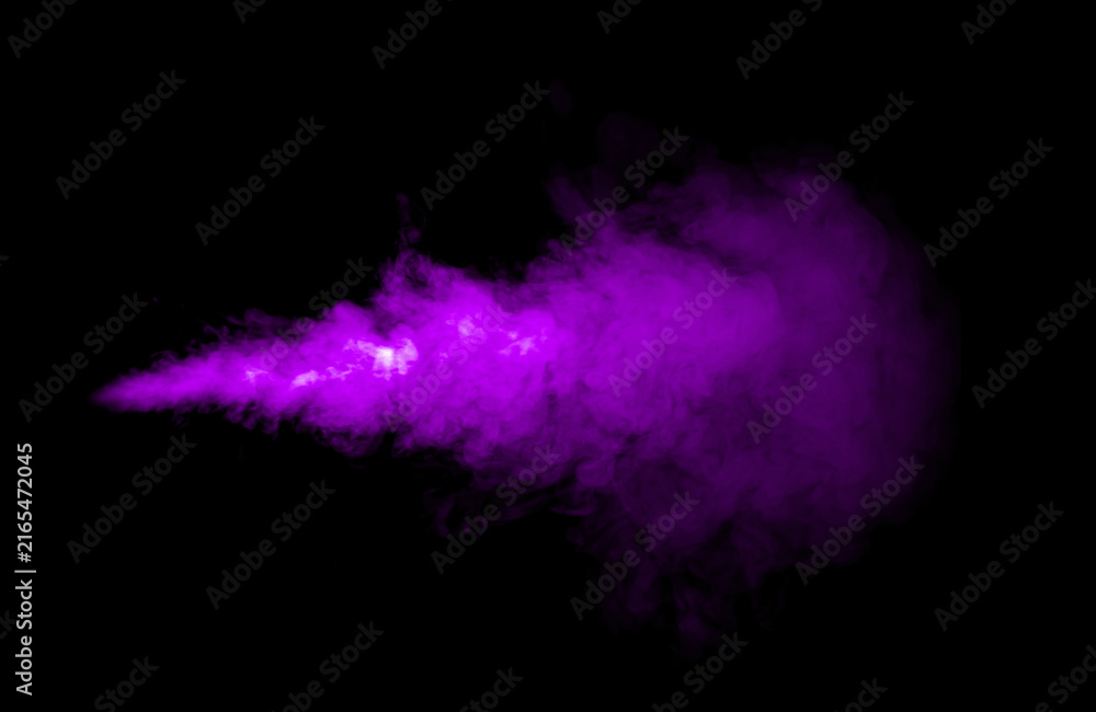 Fototapeta premium Vibrant purple smoke swirling on a deep black background creates dramatic abstract effect, ideal for creative design, digital art, posters, overlays, branding, backgrounds, modern visual projects.