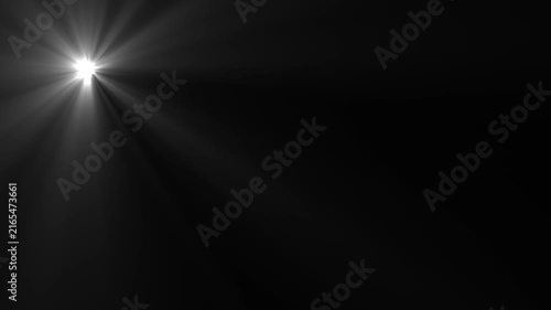 Bright white optical lens flare light leak isolated on black background motion graphics loop