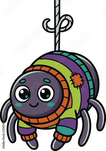 Cute Halloween-themed spider illustration with colorful stripes
