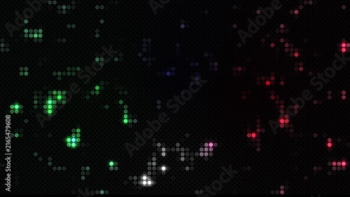 Abstract multicolor RGB glowing dots matrix grid loop motion graphics video background