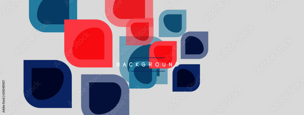 Fototapeta premium Abstract geometric shapes overlap, creating vibrant color blocks. Red, blue hues dominate neutral background. Modern design element.
