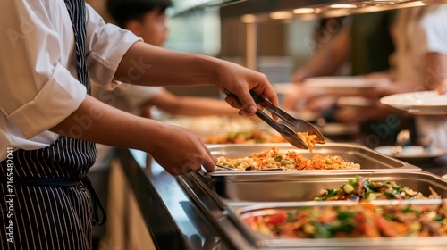 Chef serving buffet food at catering event