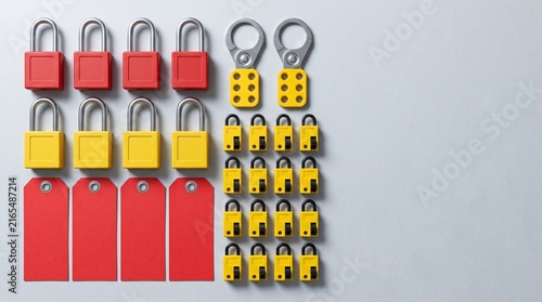 Color coded lockout hardware kit for safety training
