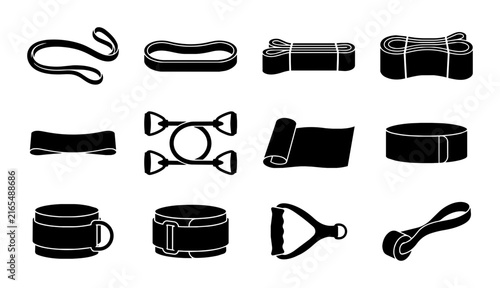 Fitness Resistance Bands Set, Exercise Loops, Workout Equipment Collection, Versatile Training Gear Icons