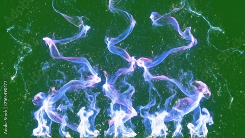 Blue energy wisps rising and swirling on green screen for VFX