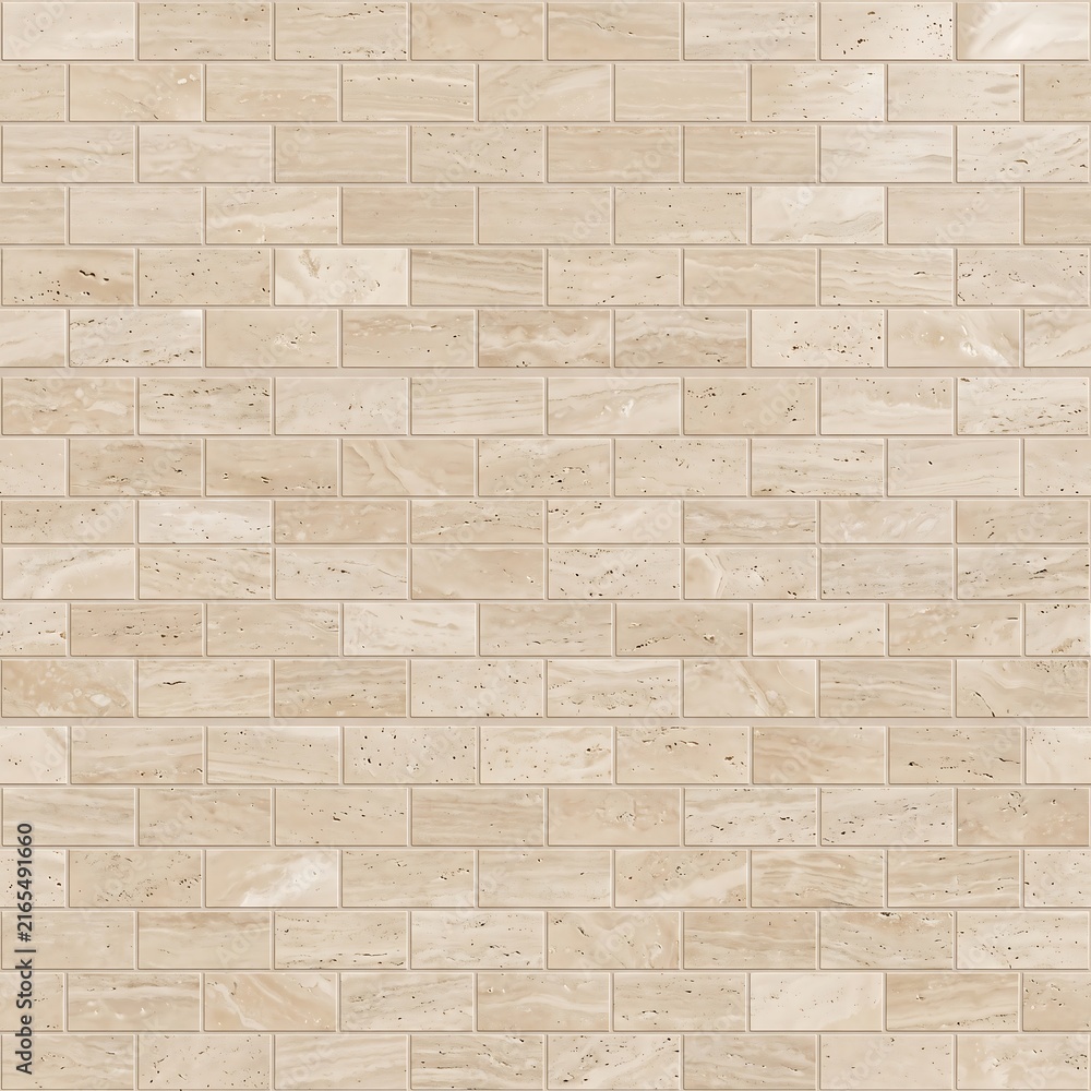Fototapeta premium Beige travertine stone tiles in running bond pattern for interior wall and floor cladding surface
