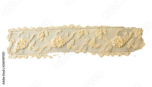 Vintage ivory lace trim with floral embroidery, antique cream fabric border, elegant textile ribbon for wedding crafts and scrapbooking