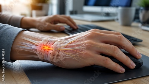 Wrist pain from prolonged computer use showing carpal tunnel syndrome