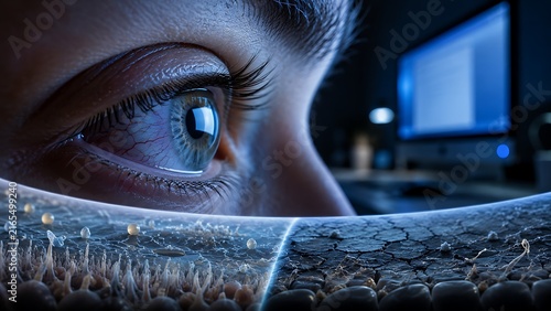 Obraz na płótnie Digital eye strain from prolonged computer screen exposure