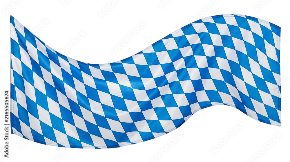 Fototapeta premium Wavy bavarian blue and white diamond flag banner on transparent background