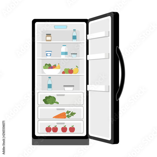 Open Refrigerator With Fresh Food And Drinks Inside Illustration