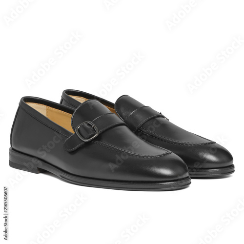 Картината върху платно Pair of black leather monk strap loafers with buckles