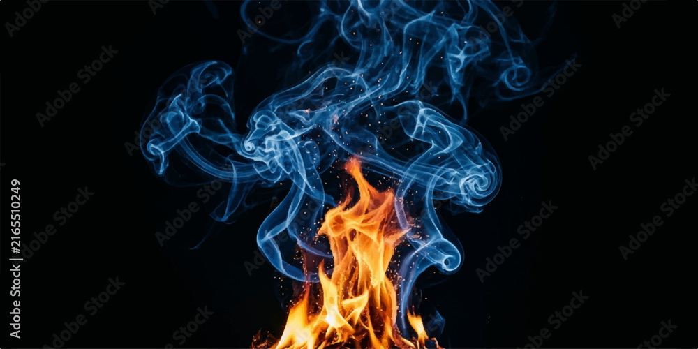 Fototapeta premium Fiery Fire and Smoke on Black Background Creating a Dramatic Glowing Blaze with Intense Flames and Atmospheric Abstract Energy