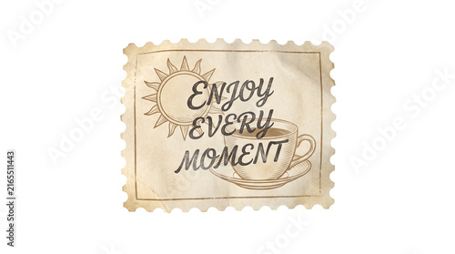 Enjoy Every Moment Coffee Stamp Illustration.