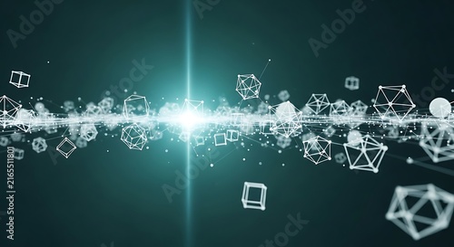 Obraz na płótnie Abstract digital network with glowing light and interconnected geometric shapes