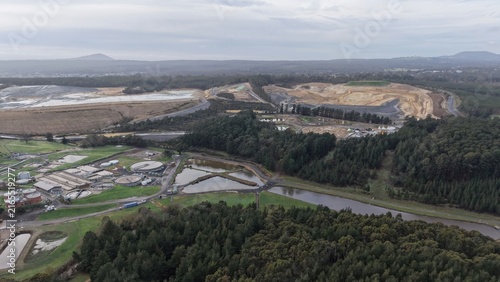 Aerial view showing wastewater treatment plant and land development