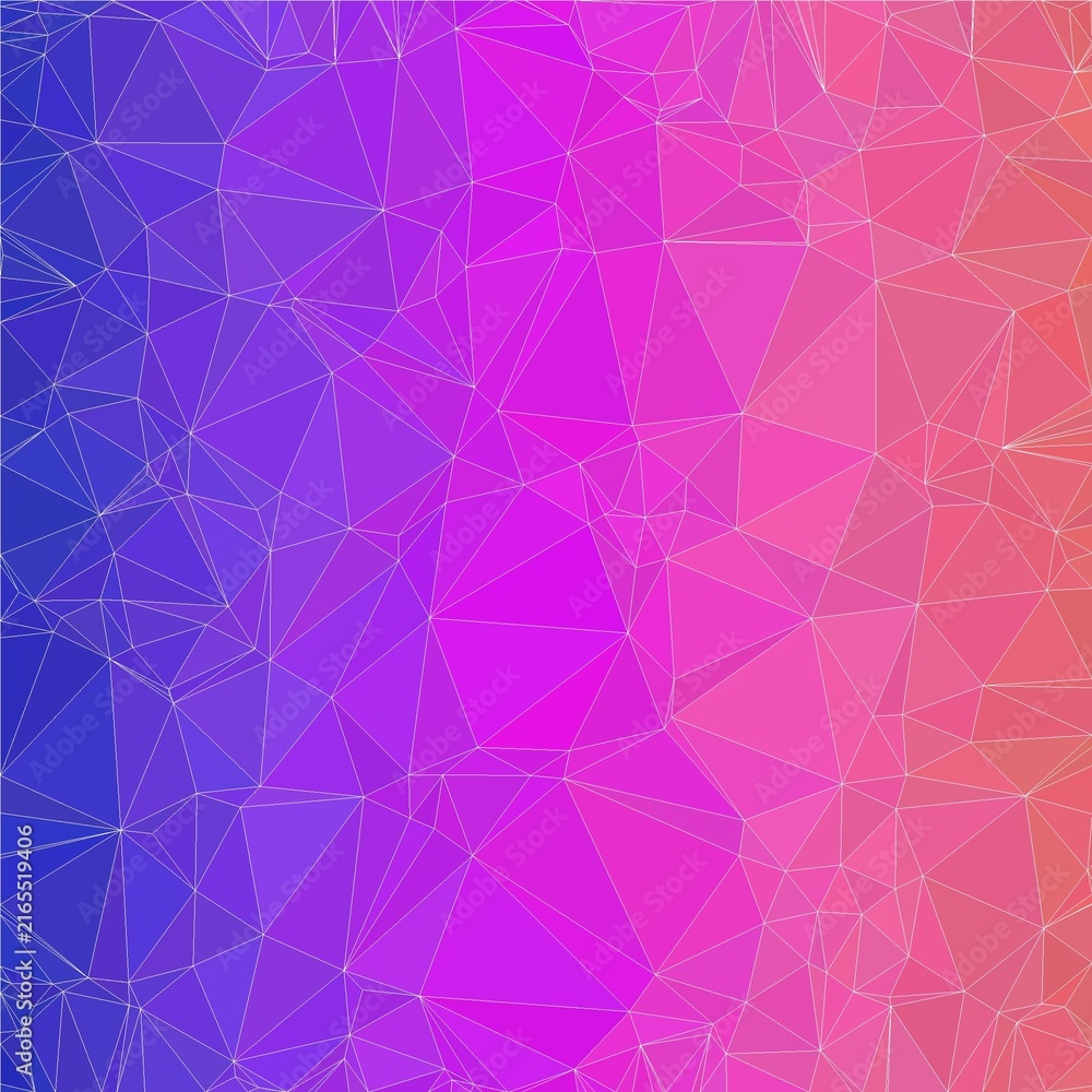 Obraz premium Abstract low poly background featuring sharp white wireframe lines over a vibrant gradient of purple pink and coral red geometric triangles.