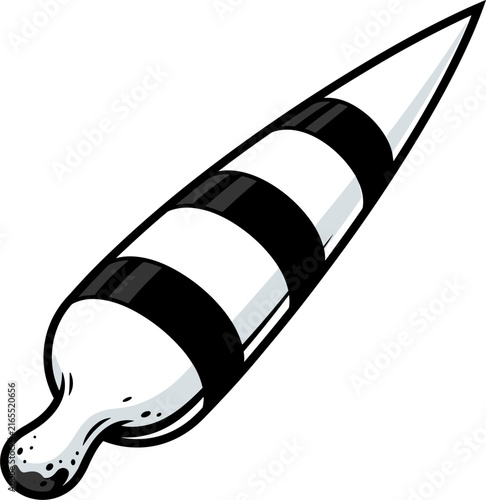An isolated illustration of a windsock cone with black and white stripes. The graphic clearly indicates wind direction and speed. Simple nautical and aviation marker.