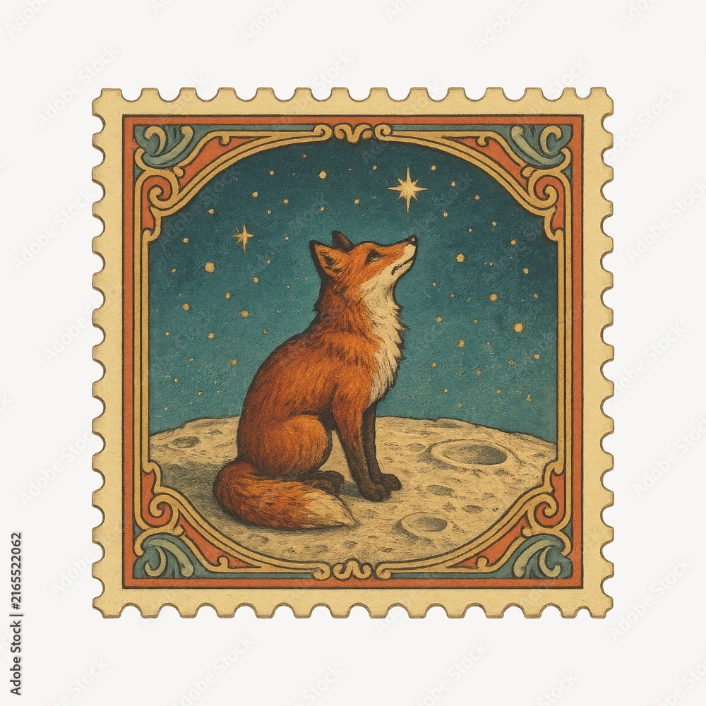 Naklejka premium Vintage fox celestial stamp illustration