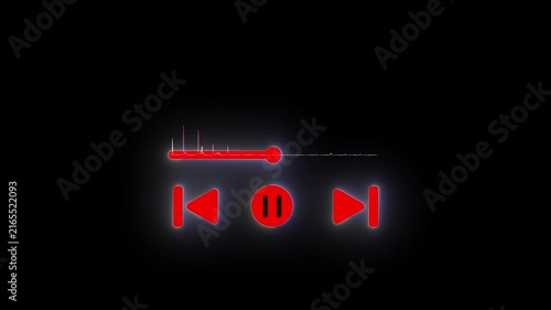Neon audio spectrum visualizer with playback controls on black background, music equalizer