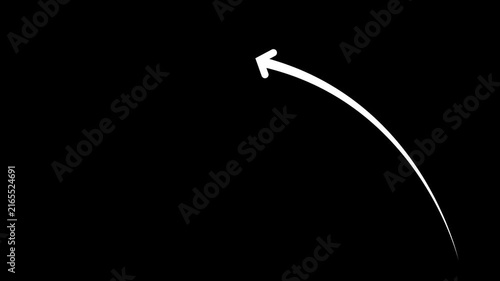 Hand-drawn white arrow animation pointing upward on transparent background, motion for ui and presentations