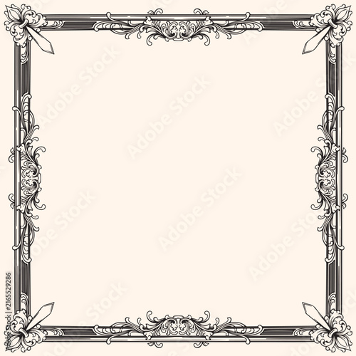 vintage decorative  line art frame border with floral ornament illustration