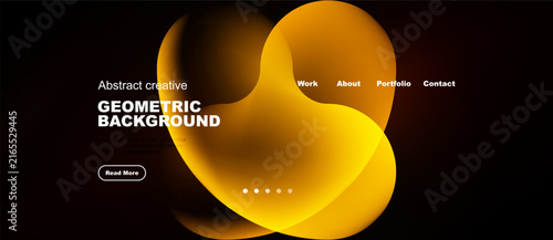 Abstract design features overlapping orange shapes. Dark background highlights vibrant curves, text elements present. Minimalist aesthetic.
