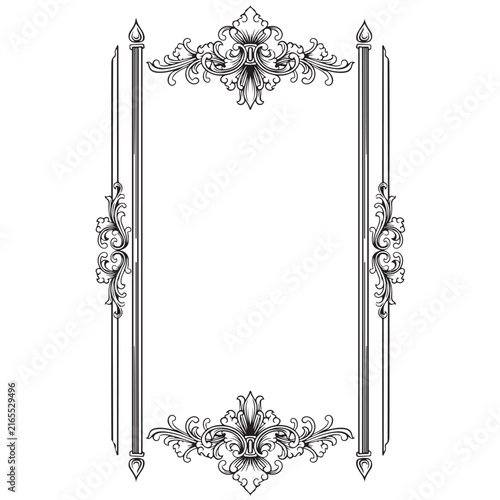vintage decorative  line art frame border with floral ornament illustration