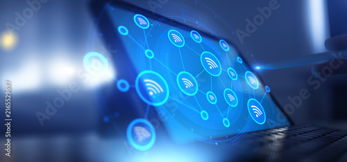 Canvas Print Wi-Fi Wireless Network Connectivity for Digital Communication and Internet Acces