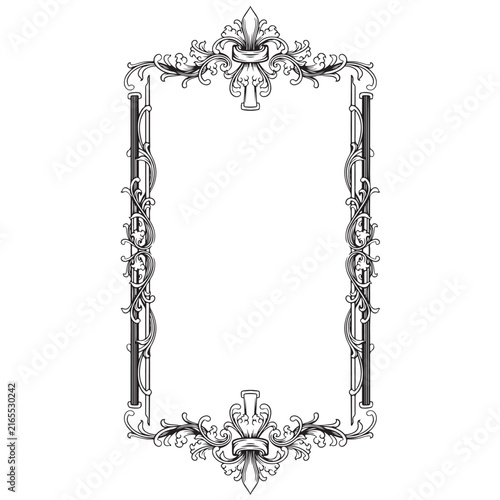 vintage decorative  line art frame border with floral ornament illustration