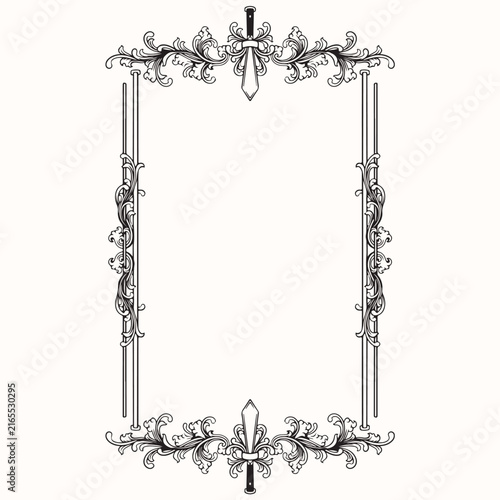 vintage decorative  line art frame border with floral ornament illustration