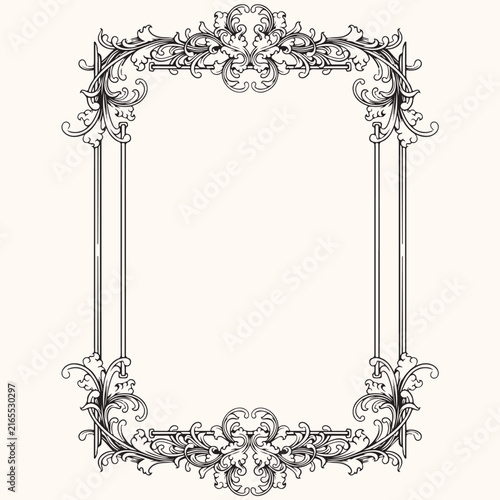 vintage decorative  line art frame border with floral ornament illustration