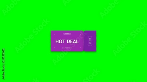 Hot deal purple coupon ticket animation isolated