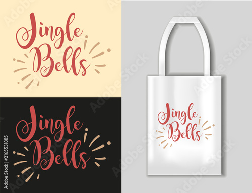 Jingle Bells festive hand lettering with playful decorative accents. Minimal Christmas vector design for tote bags, greeting cards, apparel, posters, gift packaging and seasonal holiday prints.
