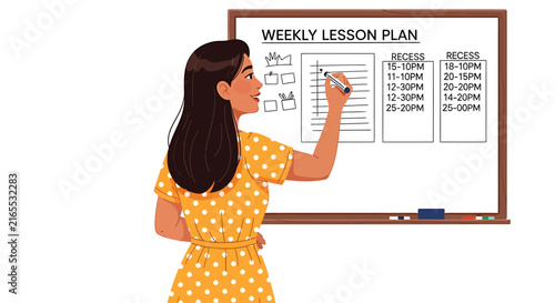 Hispanic Elementary Teacher Writing Weekly Lesson Plan