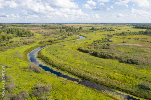 Konstfotografi Aerial view of the Kargat River in summer, forests, swamps and boundless expanse