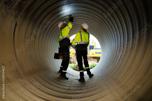 Industrial engineers who inspect large utility pipes inside or in tunnels used for water systems.