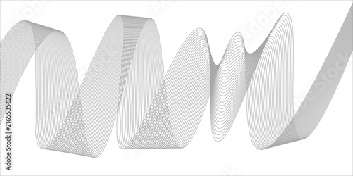 Abstract wavy line ribbon background in monochrome gray silver colors with dynamic spiral vector element for futuristic sleek corporate graphic design