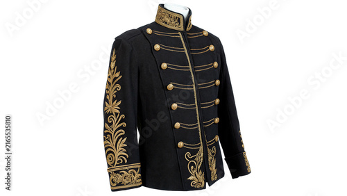 Fotografie A traditional historical black military uniform jacket tunic isolated on transparent background