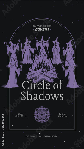 Canvastavla spooky witches halloween meetup editable story template, festive magical sisterh