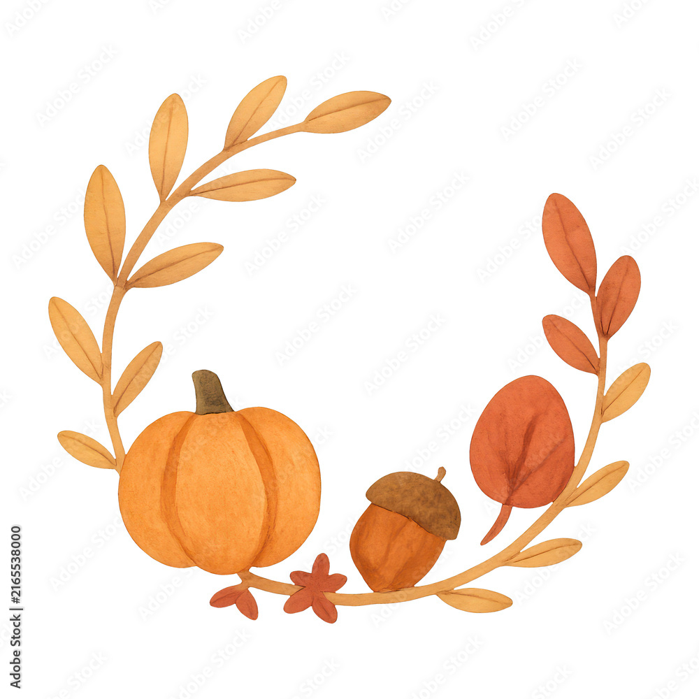 Fototapeta premium PNG Autumn wreath watercolor illustration.