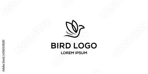 Minimalist bird line art logo on white background.