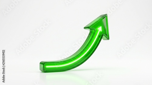 Green arrow pointing upwards indicating growth and success on a clean white background