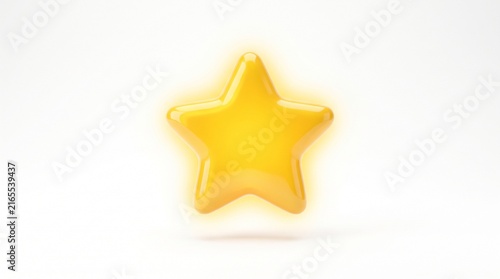 Glossy Yellow Star Shape Glowing Brightly on a White Background