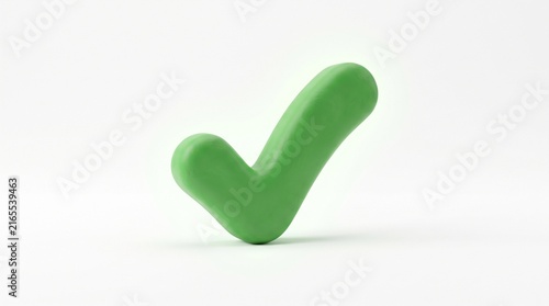 Green clay check mark symbol isolated on a white background, representing approval and success