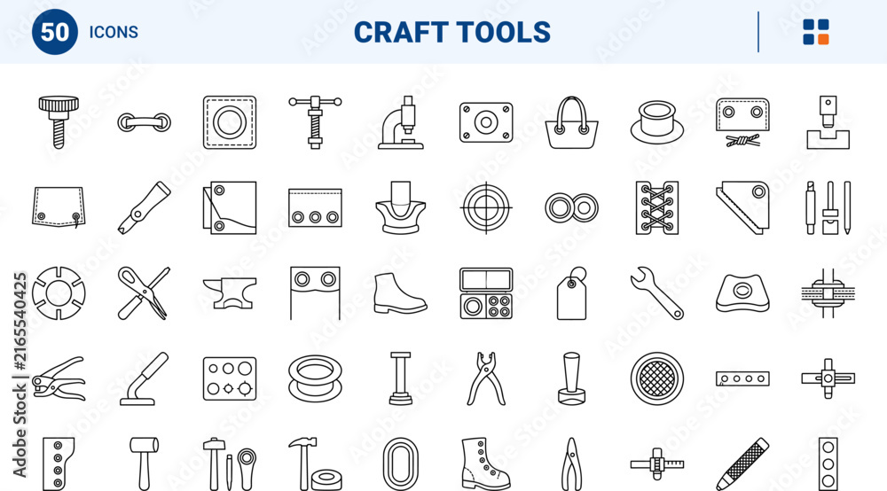 Fototapeta premium Tools line icon set. Vector pictograms of equipment, hardware, craft, and repair elements, thin linear illustration.