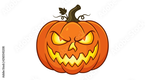 Jack-o'-lantern with a carved glowing face sits on a white background.