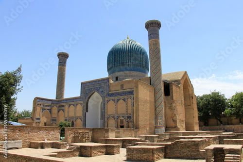 The Mausoleum of Amir Timur was built between 1399 and 1405. The tile decorations on the structure's walls are striking.